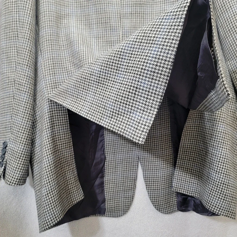 Joseph Abboud Mens 44L Lambswool Houndstooth Blazer Sport Coat Black Vintage USA